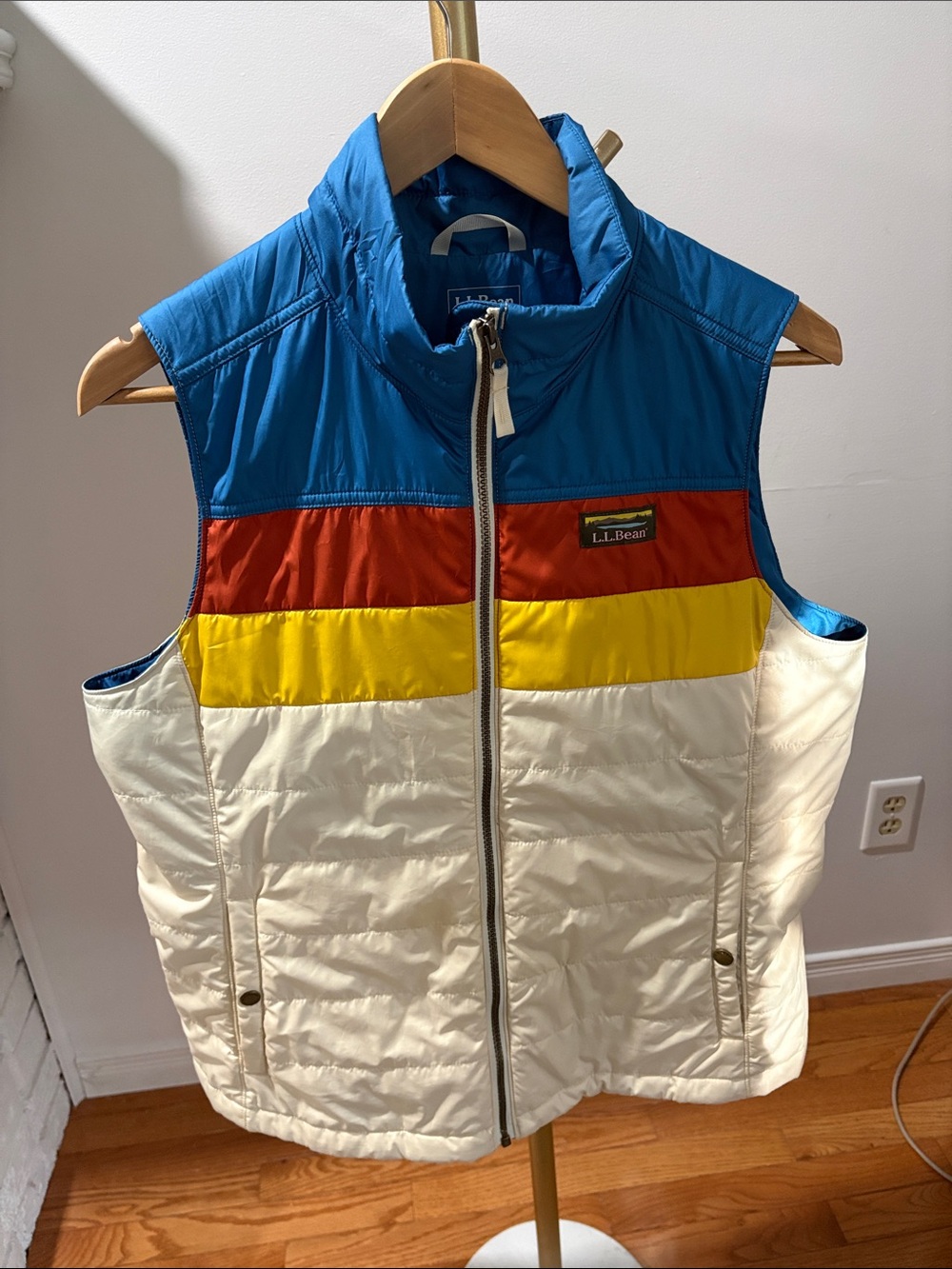 L.L. Bean Kids Colorblock Puffer Vest in Blue, Red, Yellow & Cream